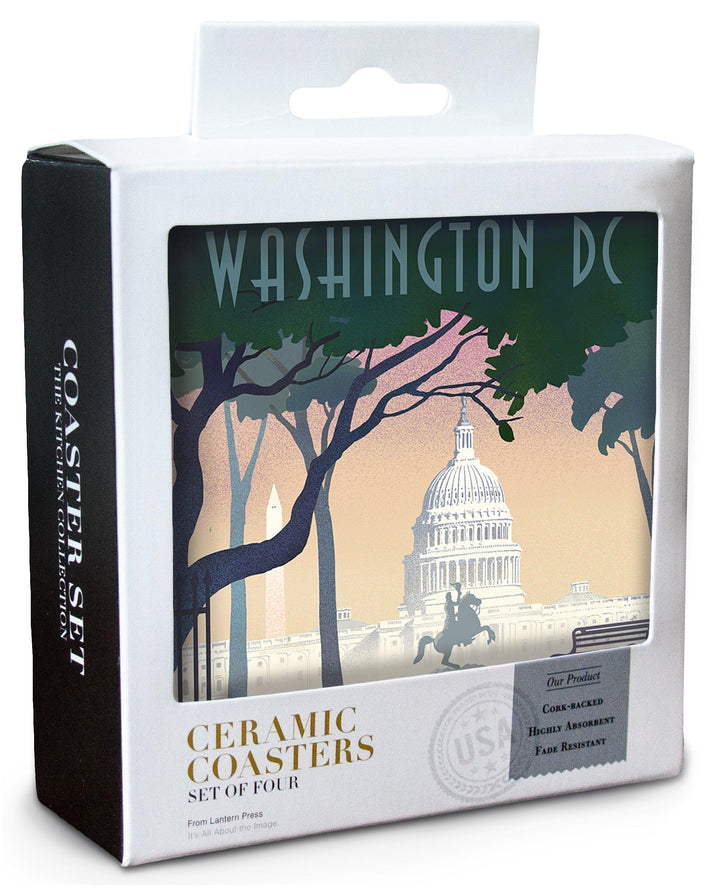 Washington, DC, Nation's Capitol, Lithograph, Lantern Press Artwork, Coaster Set Coasters Lantern Press 