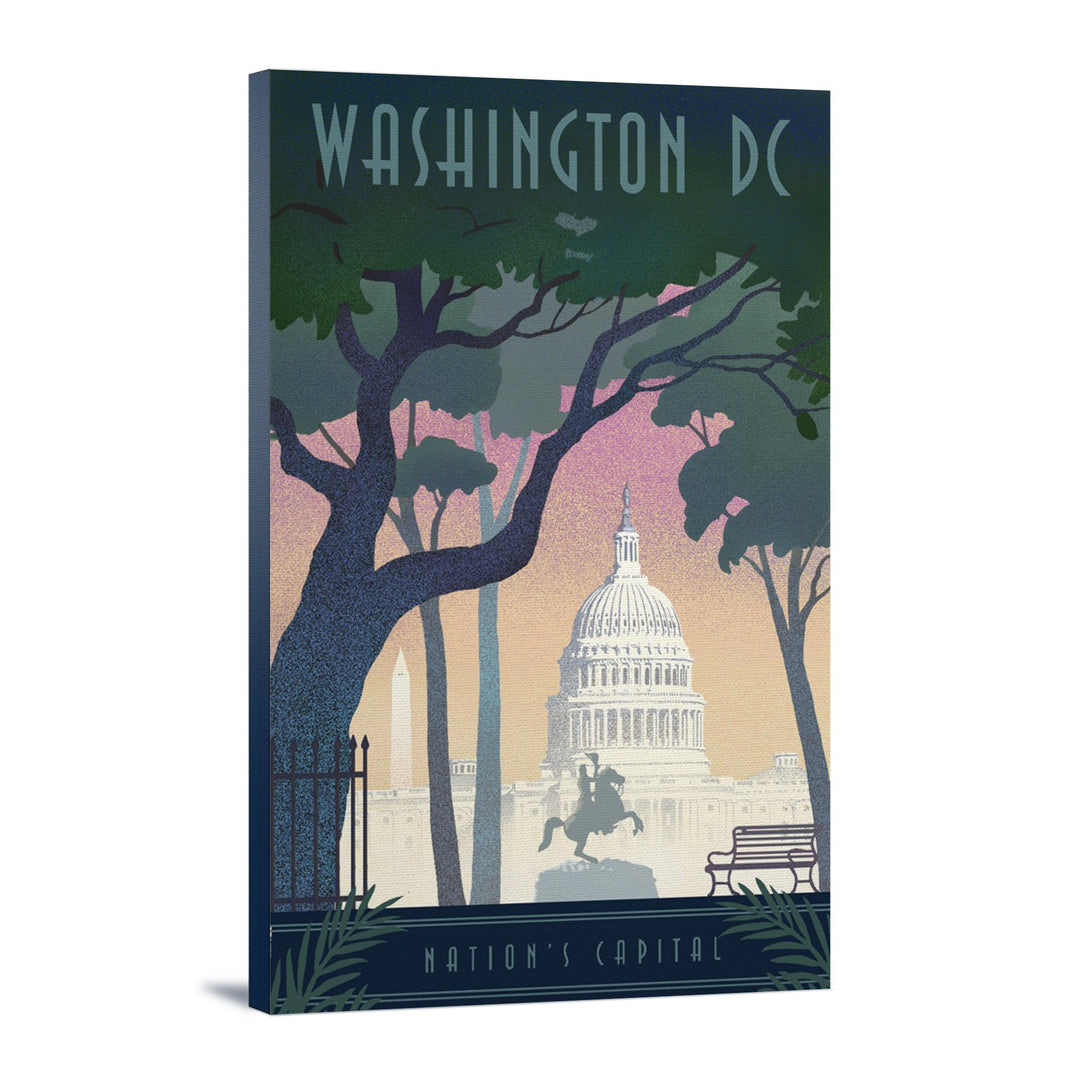 Washington, DC, Nation's Capitol, Lithograph, Lantern Press Artwork, Stretched Canvas Canvas Lantern Press 12x18 Stretched Canvas 