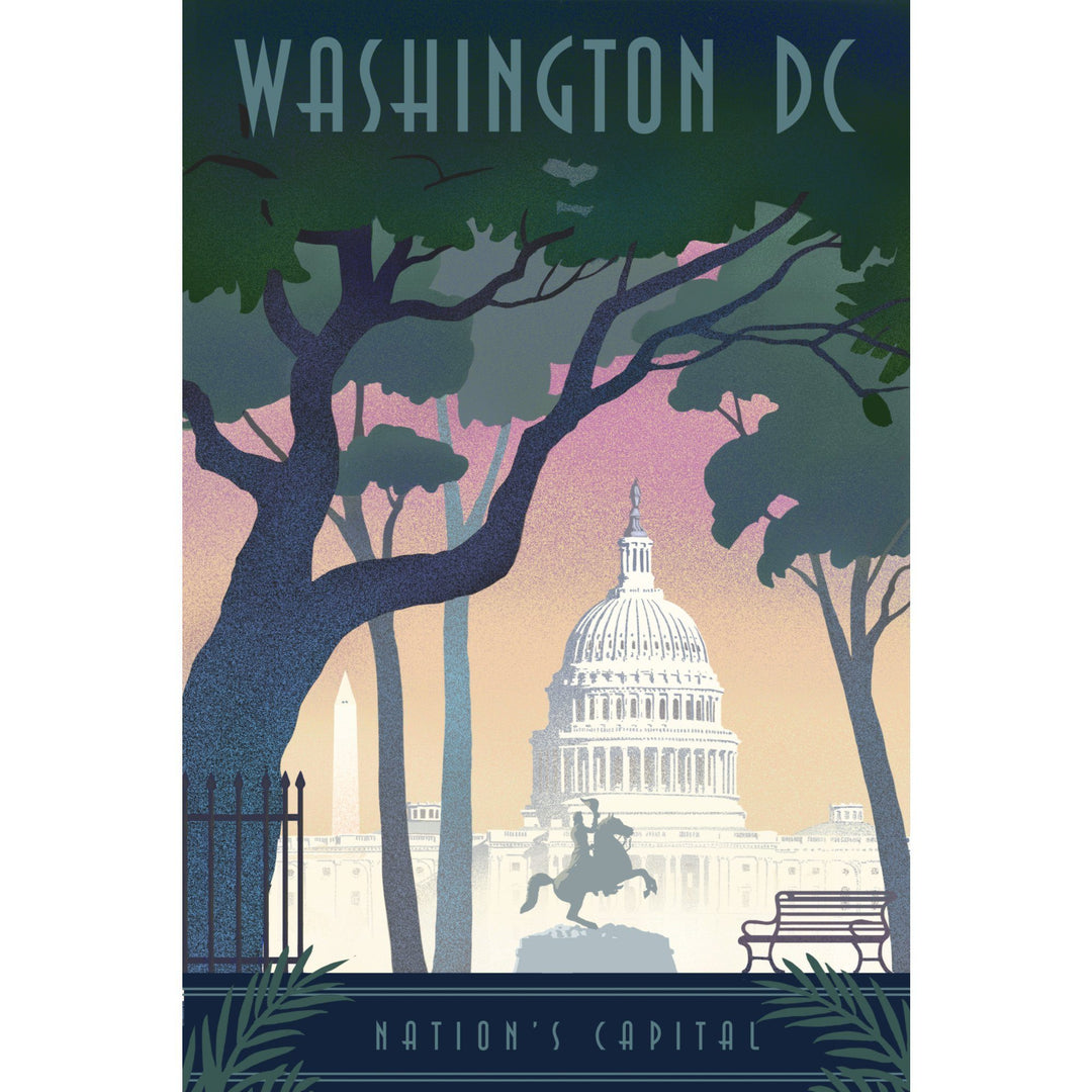 Washington, DC, Nation's Capitol, Lithograph, Lantern Press Artwork, Stretched Canvas Canvas Lantern Press 
