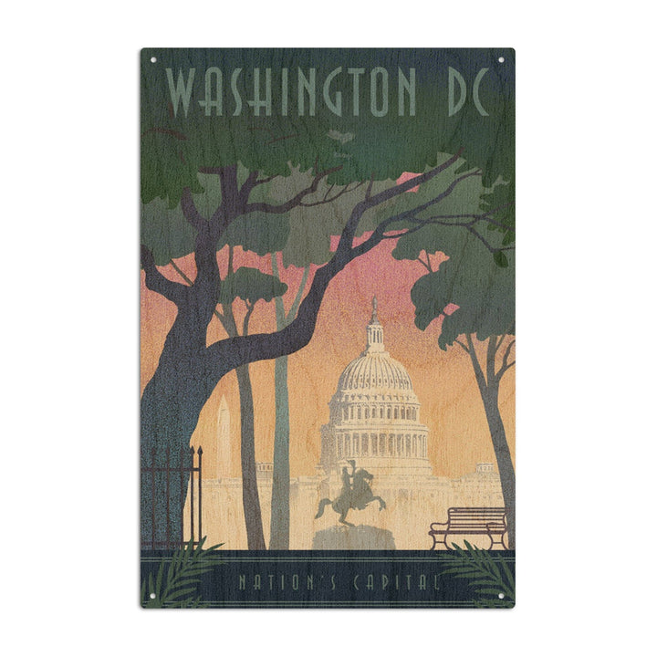 Washington, DC, Nation's Capitol, Lithograph, Lantern Press Artwork, Wood Signs and Postcards Wood Lantern Press 10 x 15 Wood Sign 