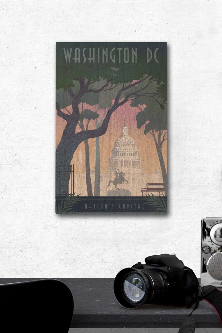 Washington, DC, Nation's Capitol, Lithograph, Lantern Press Artwork, Wood Signs and Postcards Wood Lantern Press 12 x 18 Wood Gallery Print 