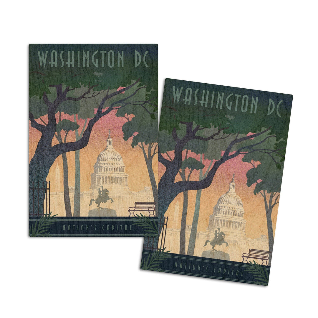 Washington, DC, Nation's Capitol, Lithograph, Lantern Press Artwork, Wood Signs and Postcards Wood Lantern Press 4x6 Wood Postcard Set 
