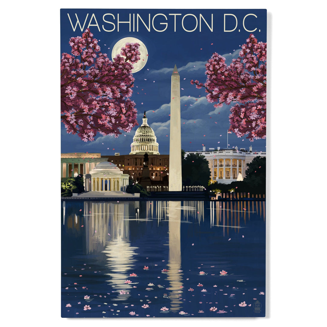 Washington, DC, Night Scene, Lantern Press Artwork, Wood Signs and Postcards Wood Lantern Press 