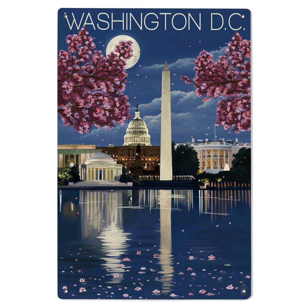 Washington, DC, Night Scene, Lantern Press Artwork, Wood Signs and Postcards Wood Lantern Press 
