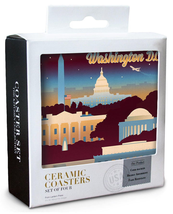 Washington DC, Retro Skyline Chromatic Series, Lantern Press Artwork, Coaster Set Coasters Lantern Press 