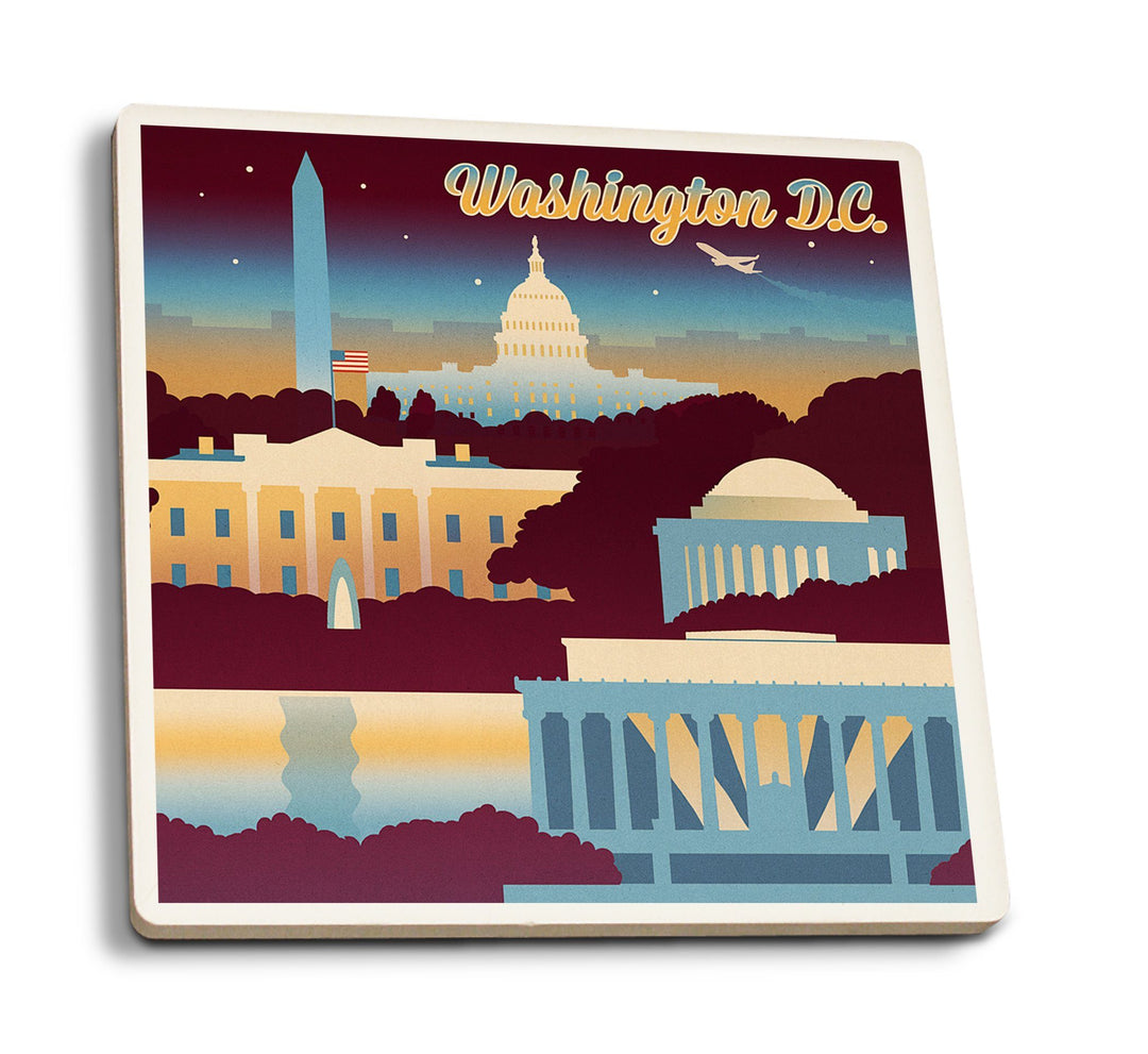 Washington DC, Retro Skyline Chromatic Series, Lantern Press Artwork, Coaster Set Coasters Lantern Press 
