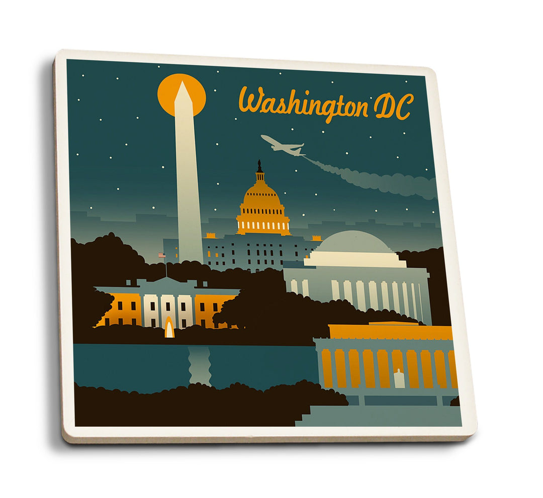 Washington, DC, Retro Skyline, Lantern Press Artwork, Coaster Set Coasters Lantern Press 