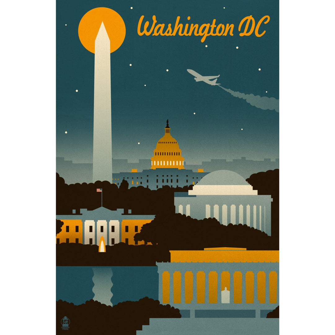 Washington, DC, Retro Skyline, Lantern Press Artwork, Stretched Canvas Canvas Lantern Press 