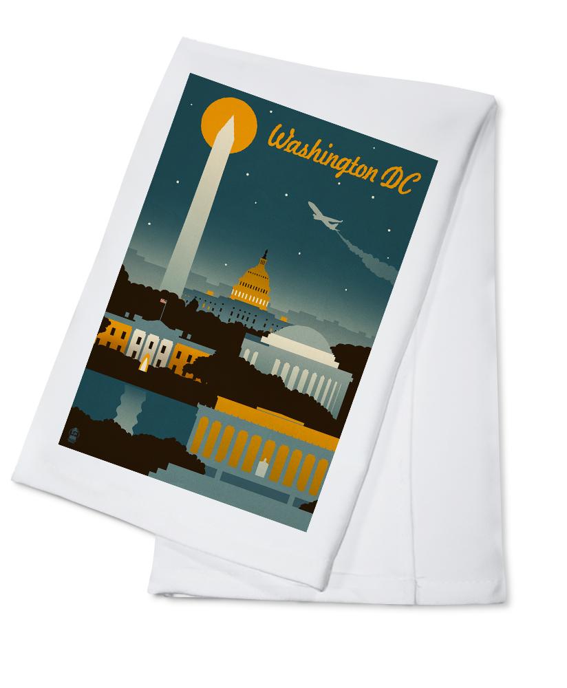 Washington, DC, Retro Skyline, Lantern Press Artwork, Towels and Aprons Kitchen Lantern Press Cotton Towel 