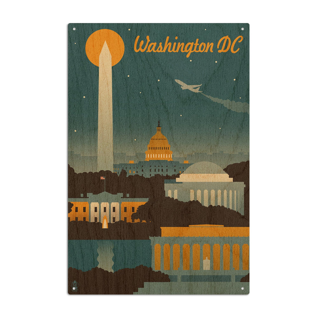 Washington, DC, Retro Skyline, Lantern Press Artwork, Wood Signs and Postcards Wood Lantern Press 10 x 15 Wood Sign 