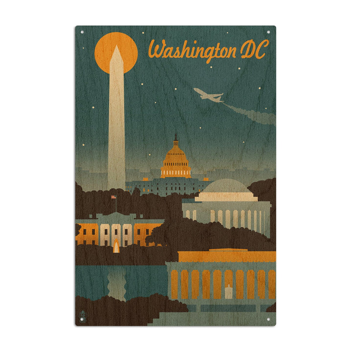 Washington, DC, Retro Skyline, Lantern Press Artwork, Wood Signs and Postcards Wood Lantern Press 10 x 15 Wood Sign 