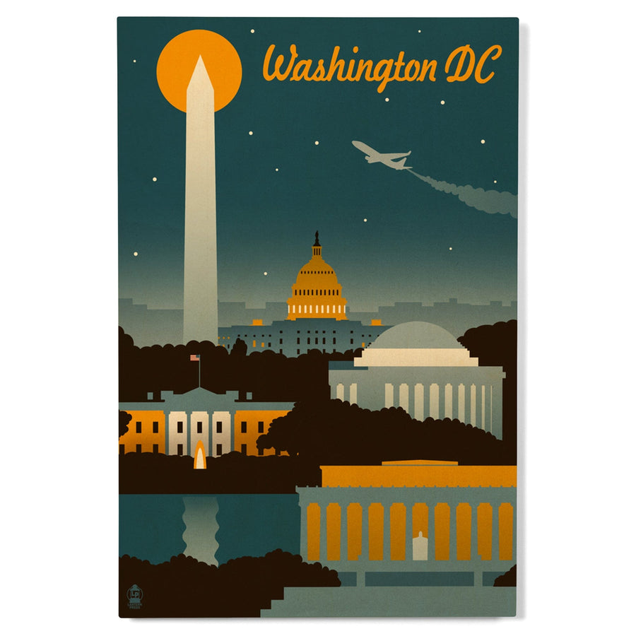 Washington, DC, Retro Skyline, Lantern Press Artwork, Wood Signs and Postcards Wood Lantern Press 