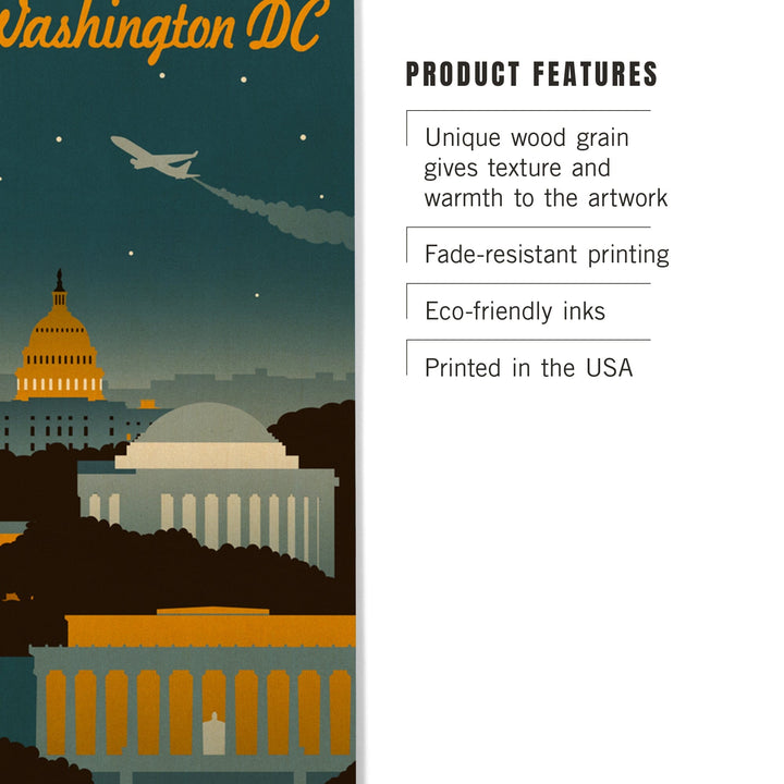Washington, DC, Retro Skyline, Lantern Press Artwork, Wood Signs and Postcards Wood Lantern Press 
