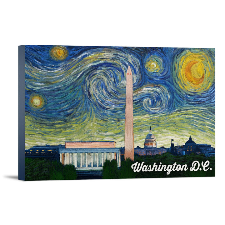 Washington DC, Starry Night Series, Lantern Press Artwork, Stretched Canvas Canvas Lantern Press 12x18 Stretched Canvas 