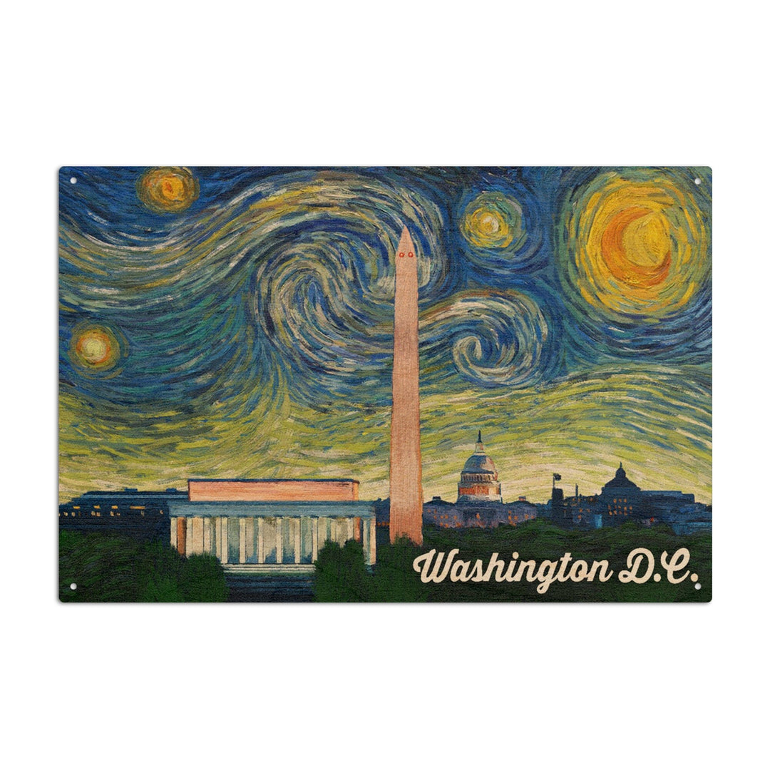Washington DC, Starry Night Series, Lantern Press Artwork, Wood Signs and Postcards Wood Lantern Press 10 x 15 Wood Sign 