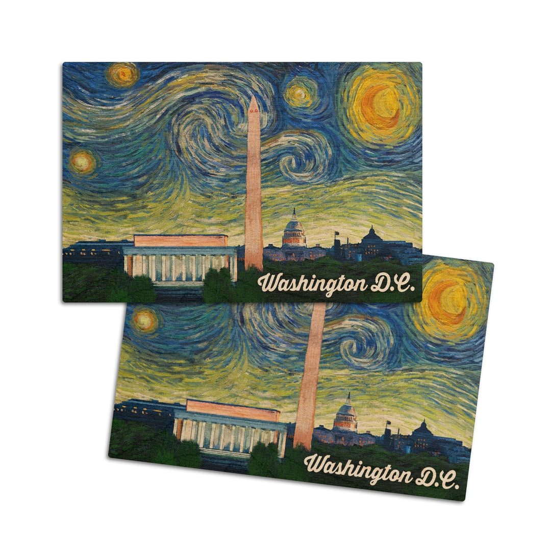 Washington DC, Starry Night Series, Lantern Press Artwork, Wood Signs and Postcards Wood Lantern Press 4x6 Wood Postcard Set 