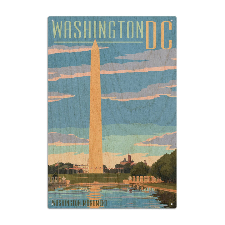 Washington, DC, Washington Monument Scene, Lantern Press Artwork, Wood Signs and Postcards Wood Lantern Press 6x9 Wood Sign 