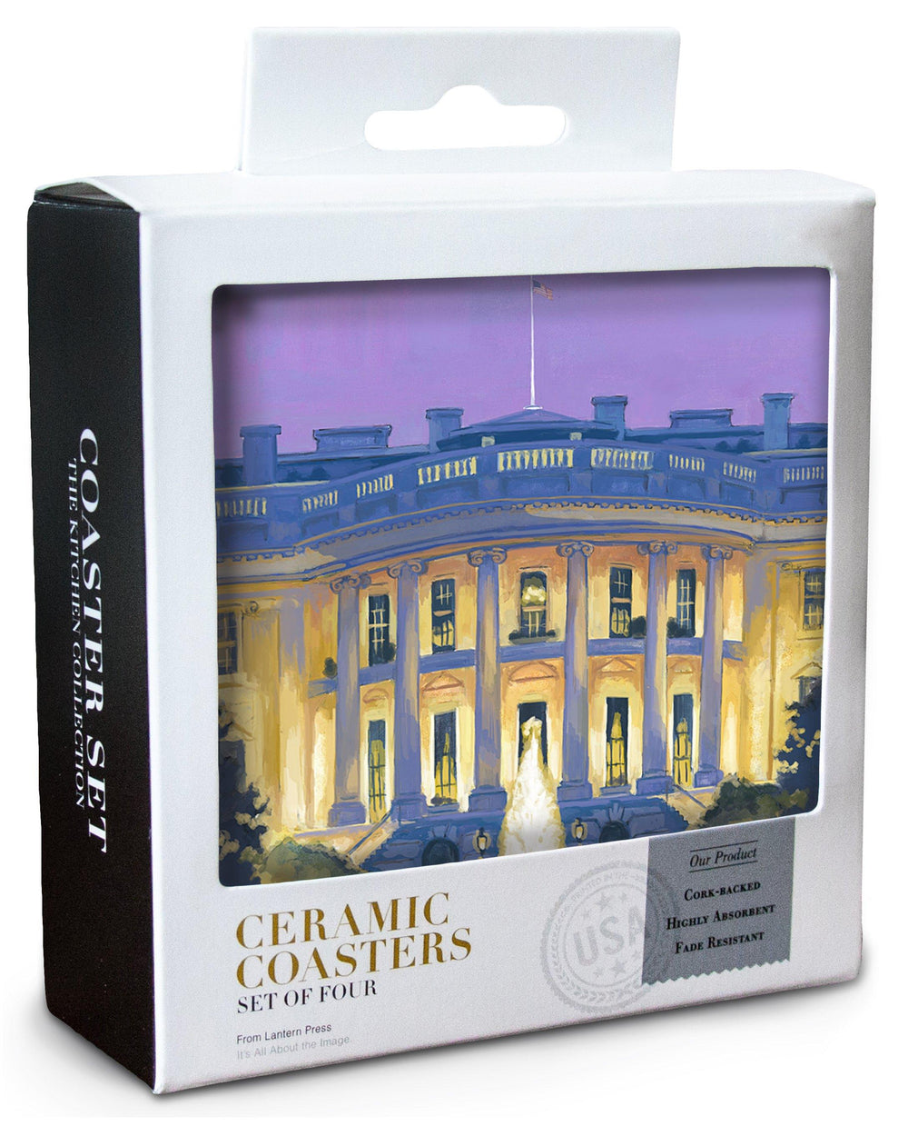Washington DC, White House, Lantern Press Artwork, Coaster Set Coasters Lantern Press 