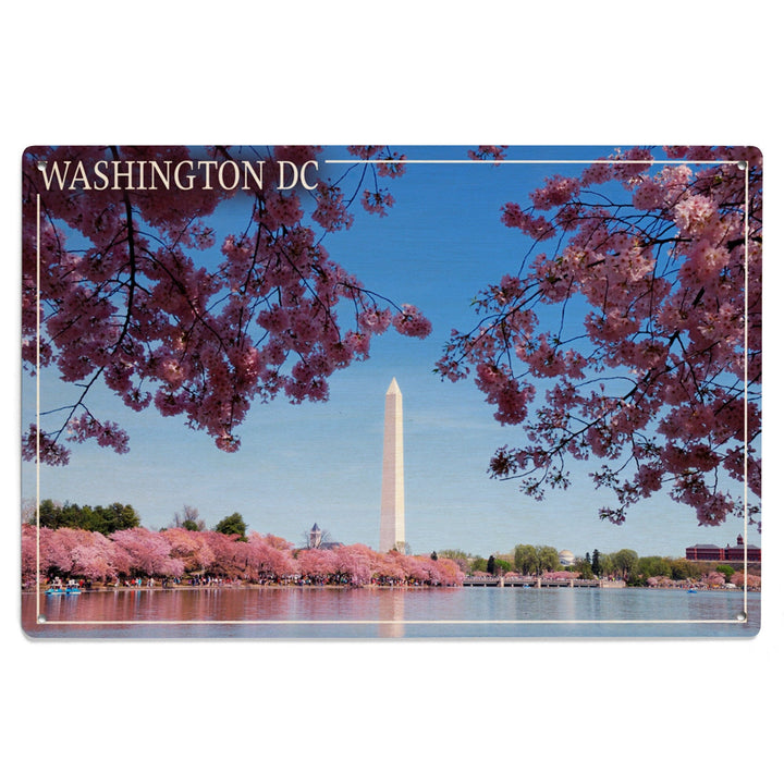 Washington Monument & Cherry Blossoms, Washington DC, Lantern Press Photography, Wood Signs and Postcards Wood Lantern Press 