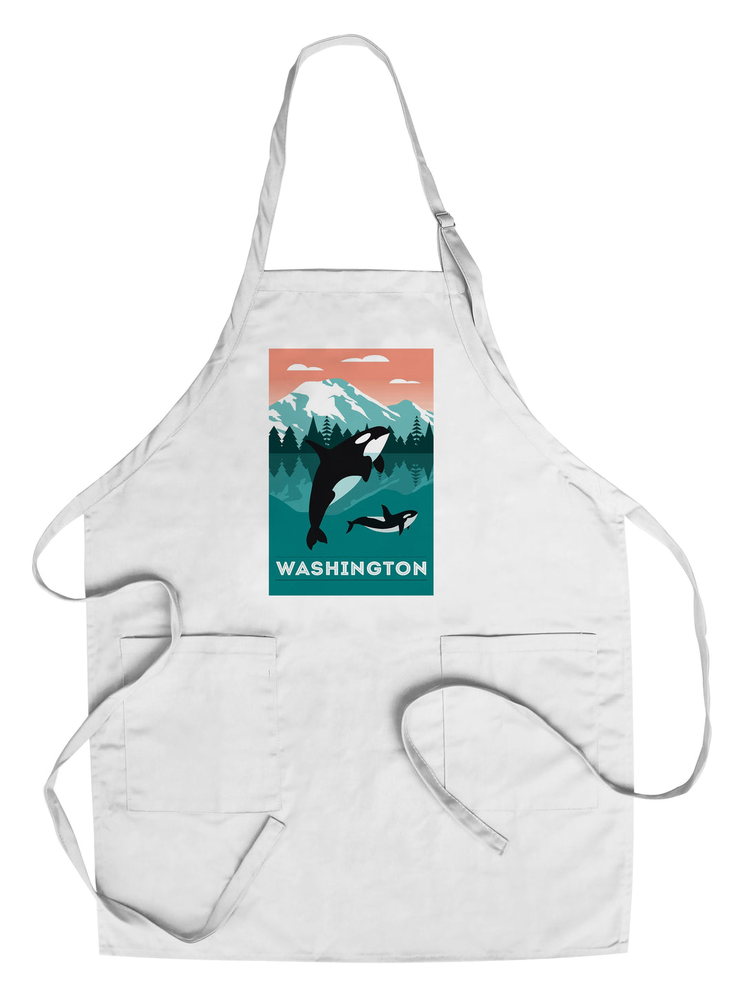 Washington, Orca Whale & Calf, Go Freestyle, Lantern Press Artwork, Towels and Aprons Kitchen Lantern Press Chef's Apron 