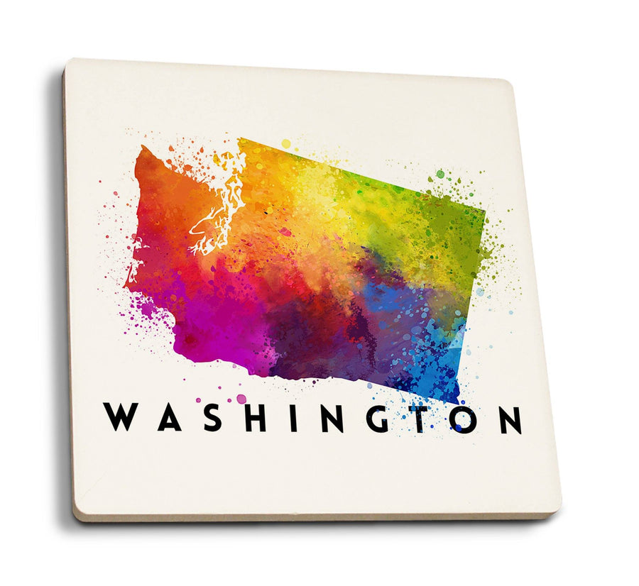 Washington, State Abstract Watercolor, Lantern Press Artwork, Coaster Set Coasters Lantern Press 
