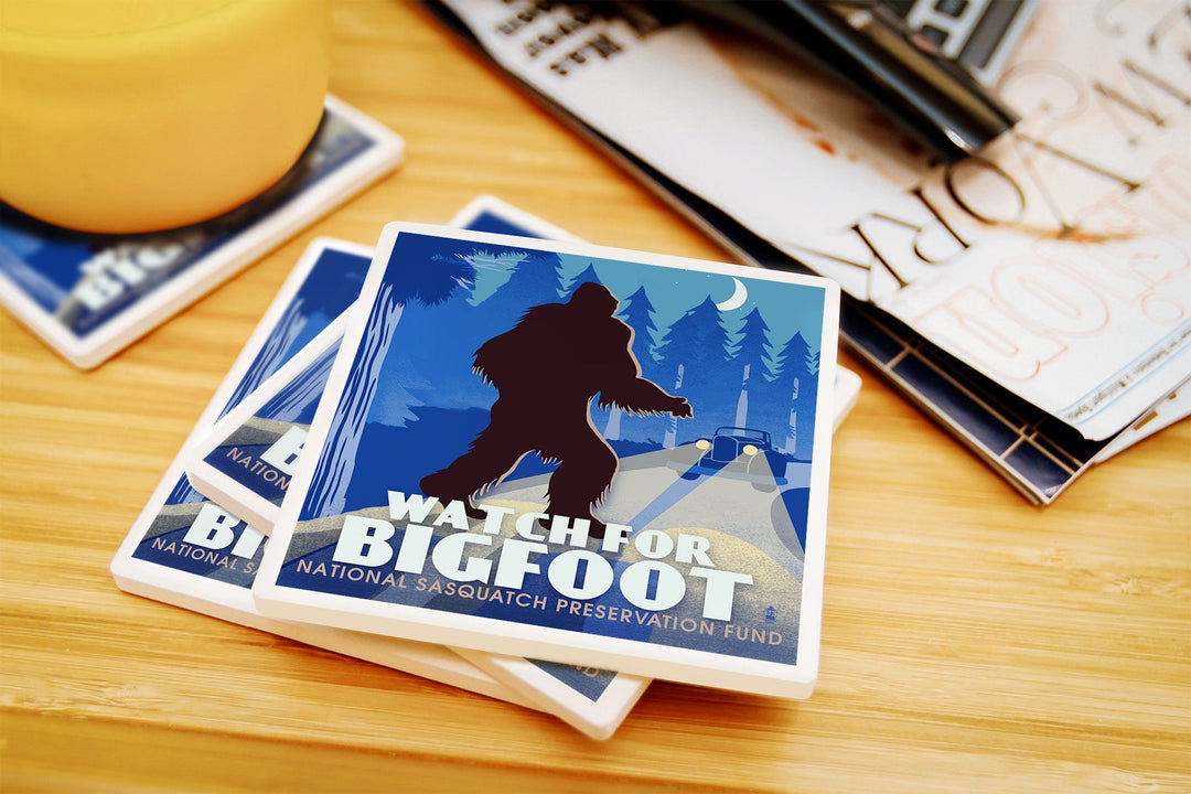 Watch for Bigfoot, WPA Style, Lantern Press Artwork, Coaster Set Coasters Lantern Press 