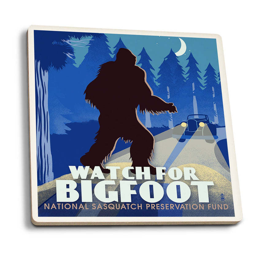 Watch for Bigfoot, WPA Style, Lantern Press Artwork, Coaster Set Coasters Lantern Press 