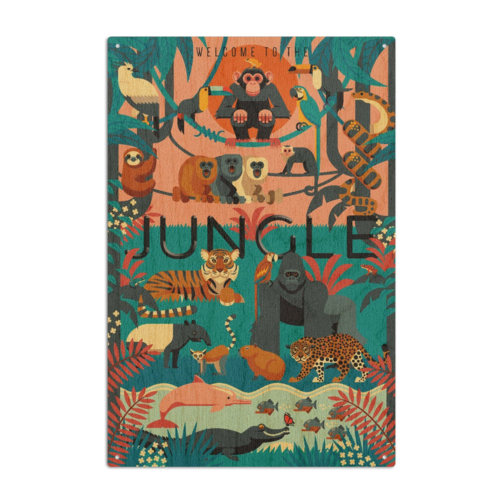 Welcome to the Jungle, Jungle, Textured Geometric, Lantern Press Artwork, Wood Signs and Postcards Wood Lantern Press 10 x 15 Wood Sign 