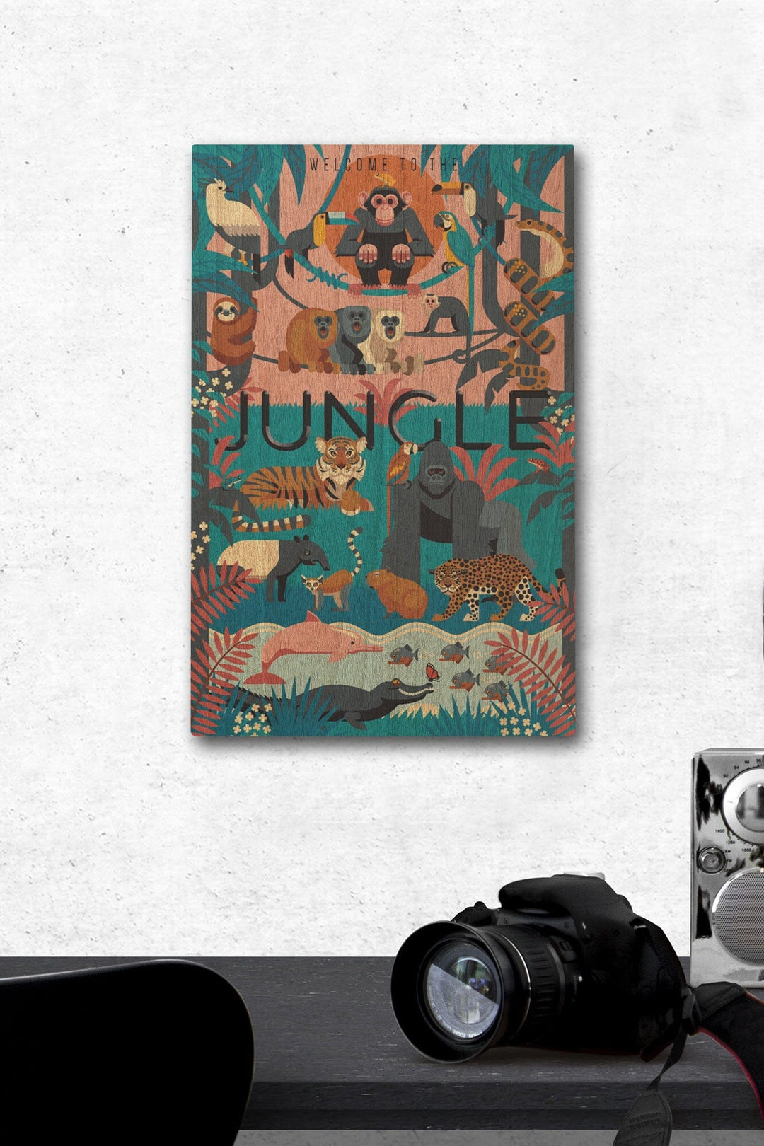 Welcome to the Jungle, Jungle, Textured Geometric, Lantern Press Artwork, Wood Signs and Postcards Wood Lantern Press 12 x 18 Wood Gallery Print 