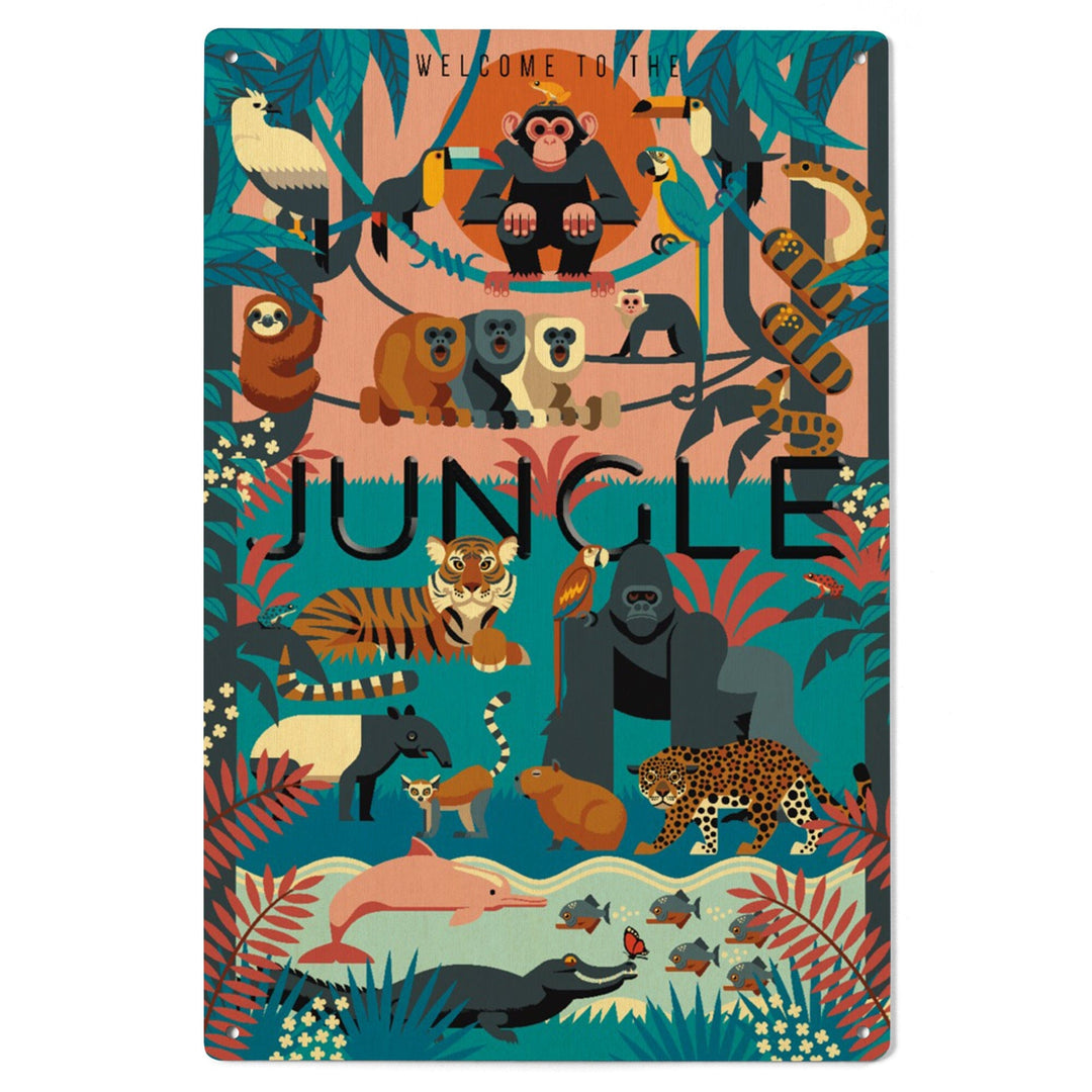 Welcome to the Jungle, Jungle, Textured Geometric, Lantern Press Artwork, Wood Signs and Postcards Wood Lantern Press 