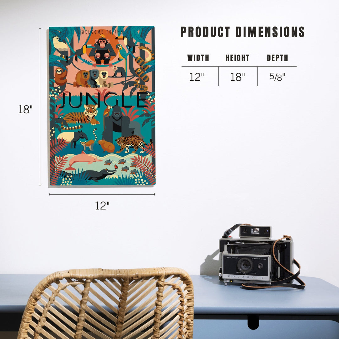 Welcome to the Jungle, Jungle, Textured Geometric, Lantern Press Artwork, Wood Signs and Postcards Wood Lantern Press 