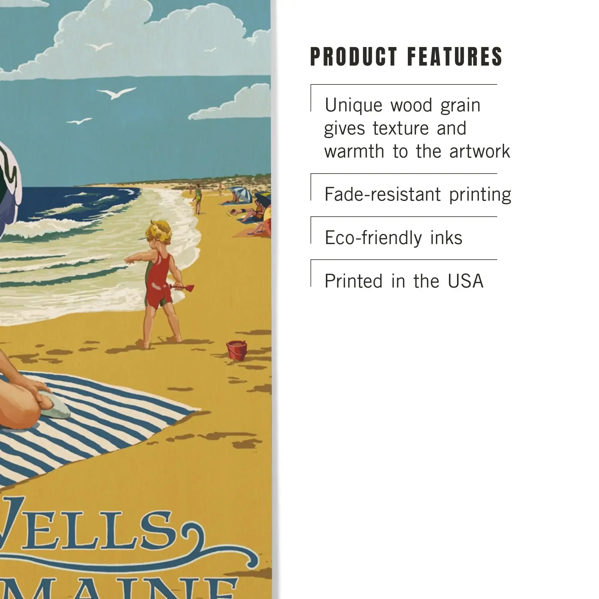 Wells, Maine, Woman on Beach, Lantern Press Artwork, Wood Signs and Po
