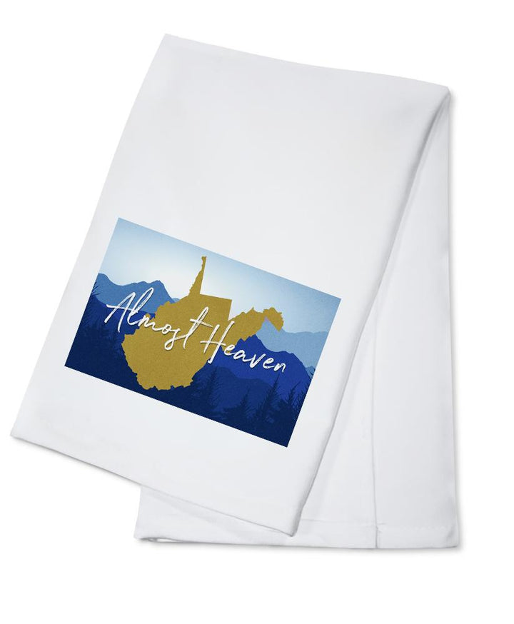 West Virginia, Almost Heaven, State Silhouette & Mountains, Blue & Gold, Lantern Press Artwork, Towels and Aprons Kitchen Lantern Press Cotton Towel 