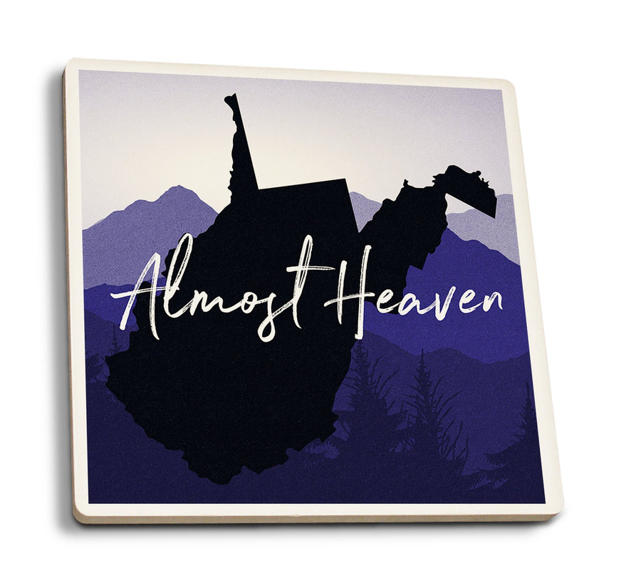 West Virginia, Almost Heaven, State Silhouette & Mountains, Lantern Press Artwork, Coaster Set Coasters Lantern Press 