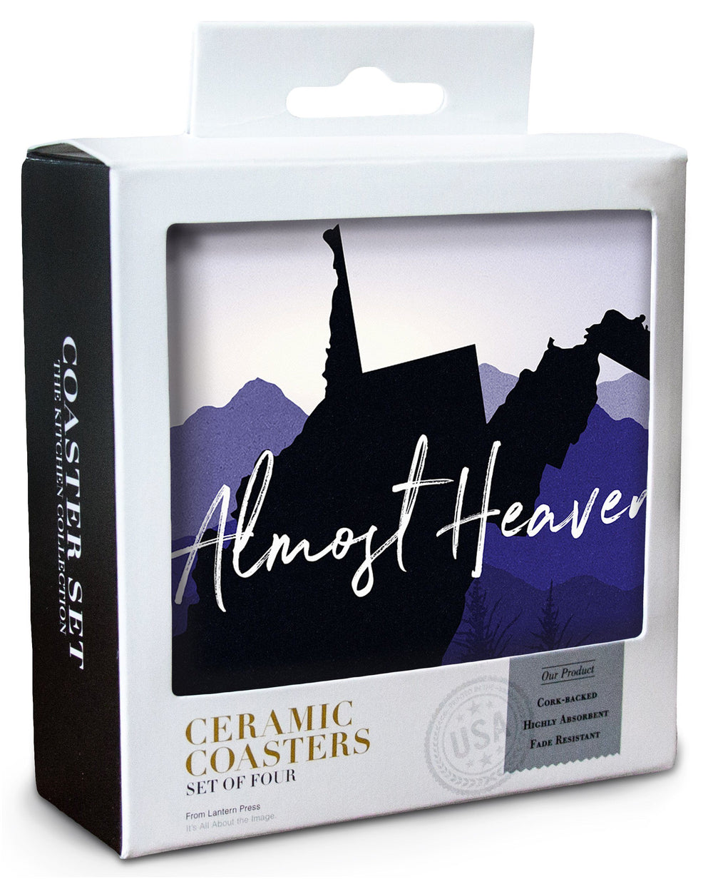 West Virginia, Almost Heaven, State Silhouette & Mountains, Lantern Press Artwork, Coaster Set Coasters Lantern Press 