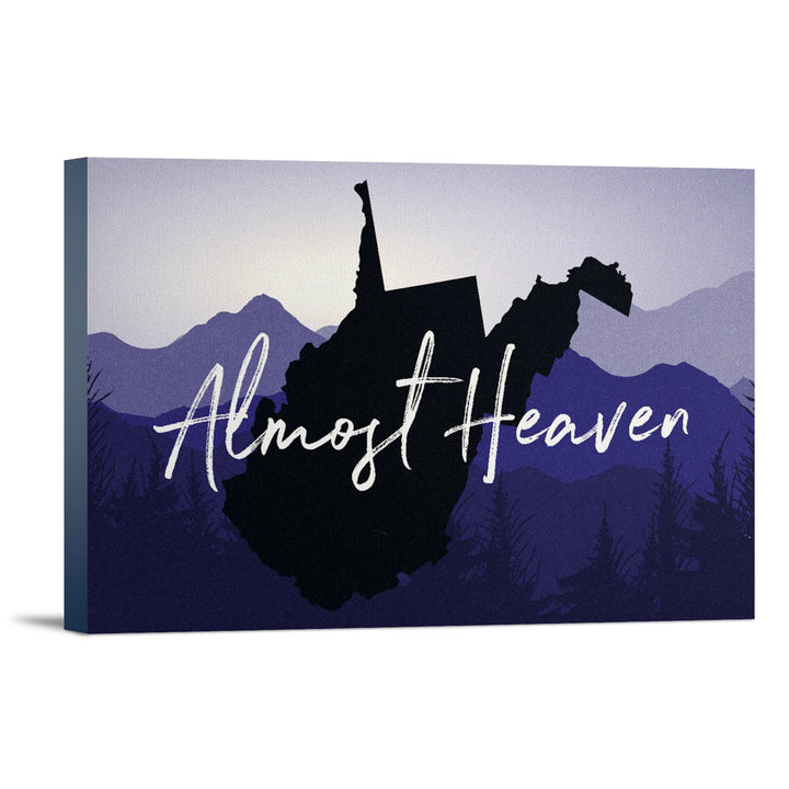 West Virginia, Almost Heaven, State Silhouette & Mountains, Lantern Press Artwork, Stretched Canvas Canvas Lantern Press 24x36 Stretched Canvas 