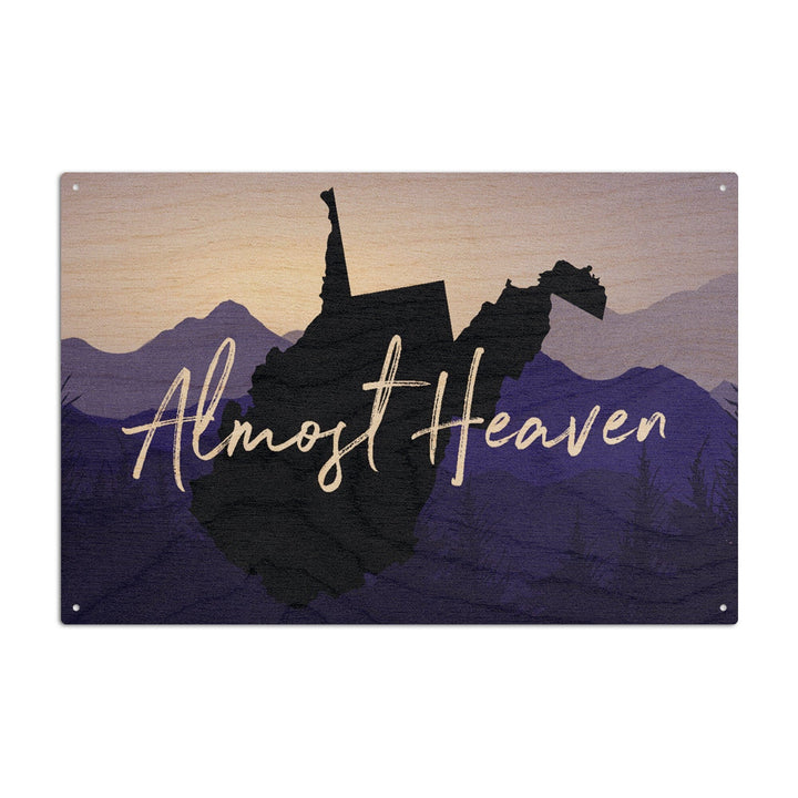 West Virginia, Almost Heaven, State Silhouette & Mountains, Lantern Press Artwork, Wood Signs and Postcards Wood Lantern Press 10 x 15 Wood Sign 