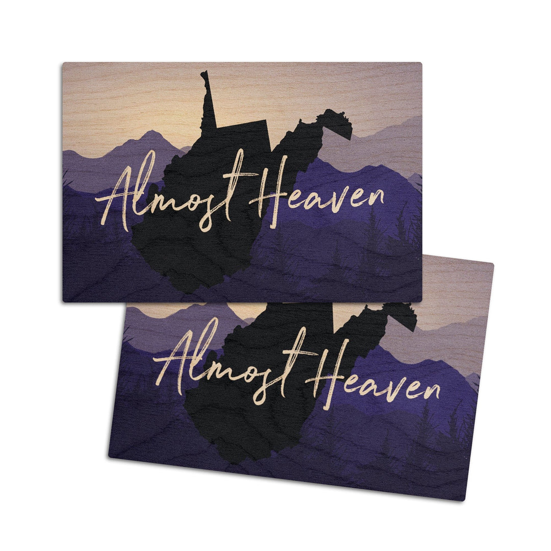 West Virginia, Almost Heaven, State Silhouette & Mountains, Lantern Press Artwork, Wood Signs and Postcards Wood Lantern Press 4x6 Wood Postcard Set 