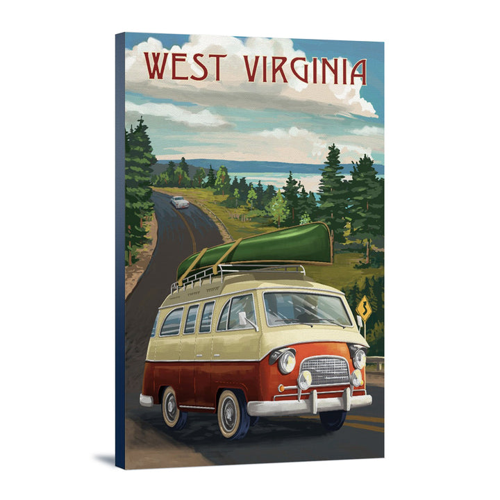 West Virginia, Camper Van, Lantern Press Artwork, Stretched Canvas Canvas Lantern Press 16x24 Stretched Canvas 