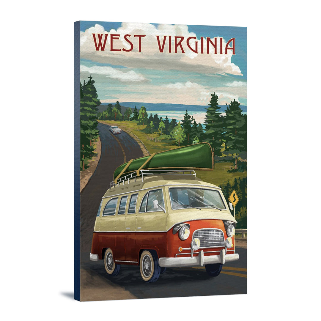 West Virginia, Camper Van, Lantern Press Artwork, Stretched Canvas Canvas Lantern Press 24x36 Stretched Canvas 