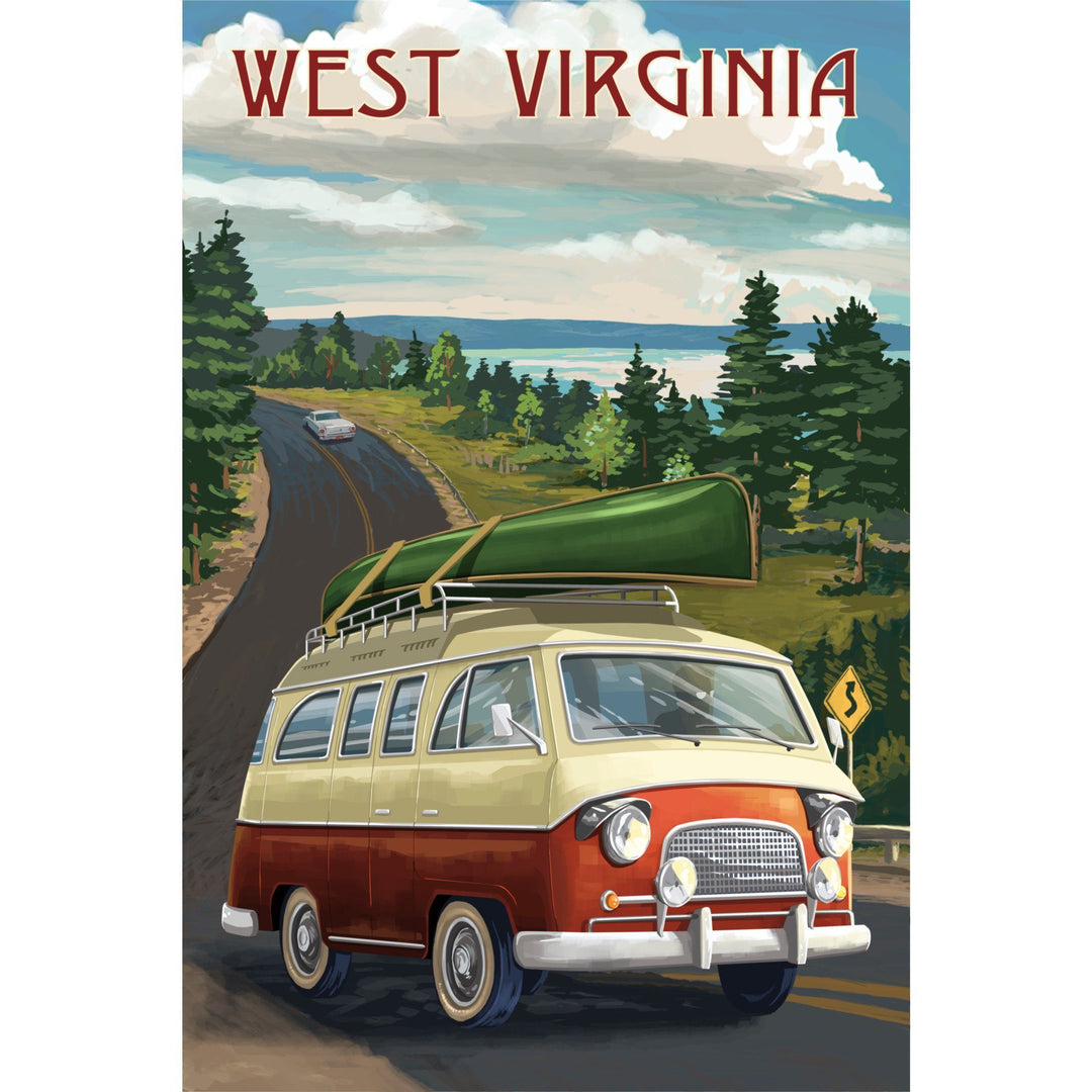 West Virginia, Camper Van, Lantern Press Artwork, Stretched Canvas Canvas Lantern Press 
