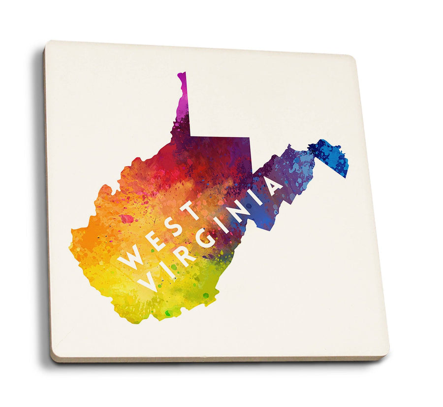 West Virginia, State Abstract Watercolor, Contour, Lantern Press Artwork, Coaster Set Coasters Lantern Press 