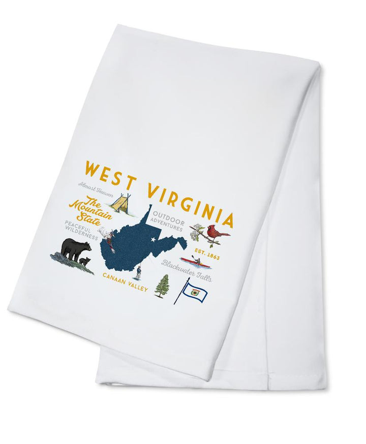 West Virginia, The Mountain State, Typography & Icons, Lantern Press Artwork, Towels and Aprons Kitchen Lantern Press Cotton Towel 