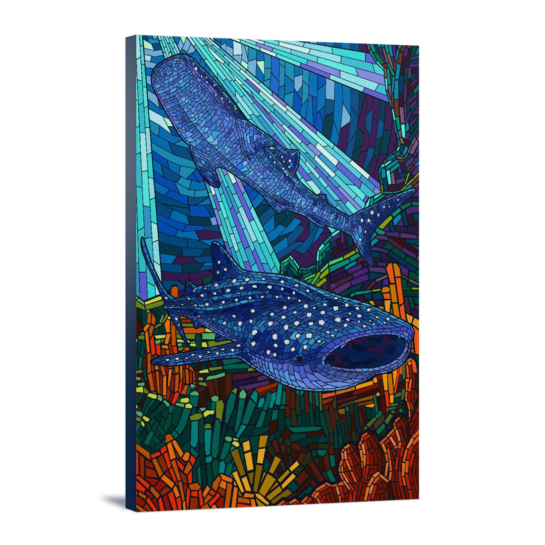 Whale Shark, Mosaic, Lantern Press Artwork, Stretched Canvas Canvas Lantern Press 12x18 Stretched Canvas 