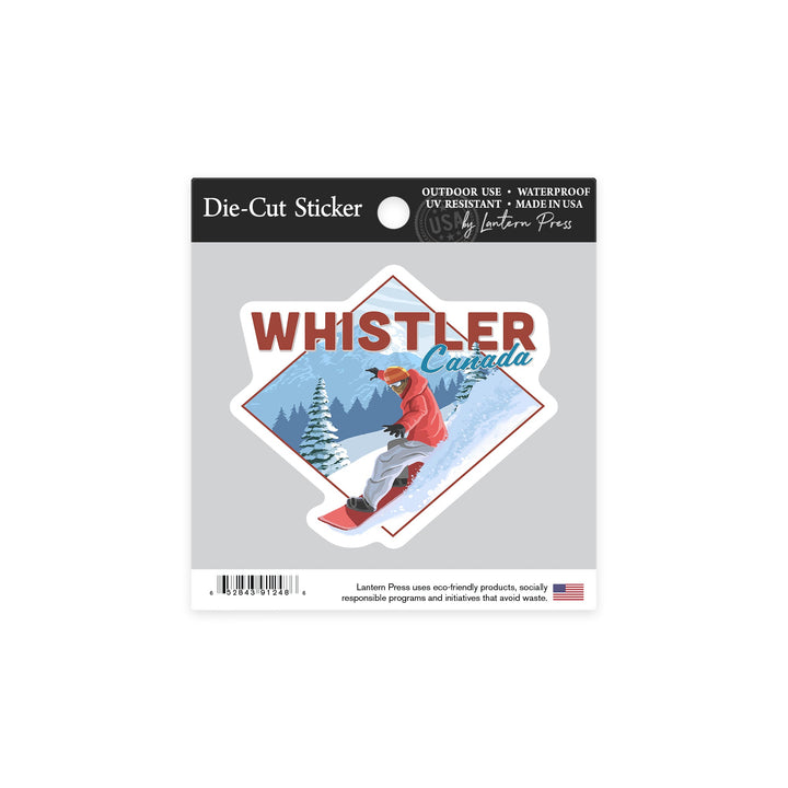 Whistler, Canada, Snowboarder, Contour Sticker Lantern Press 