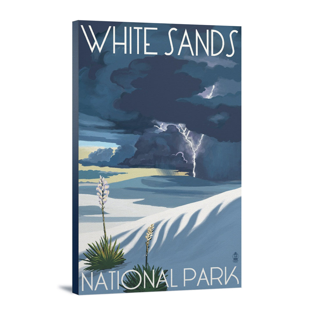 White Sands National Park, New Mexico, Lightning Storm, Lantern Press Artwork, Stretched Canvas Canvas Lantern Press 16x24 Stretched Canvas 