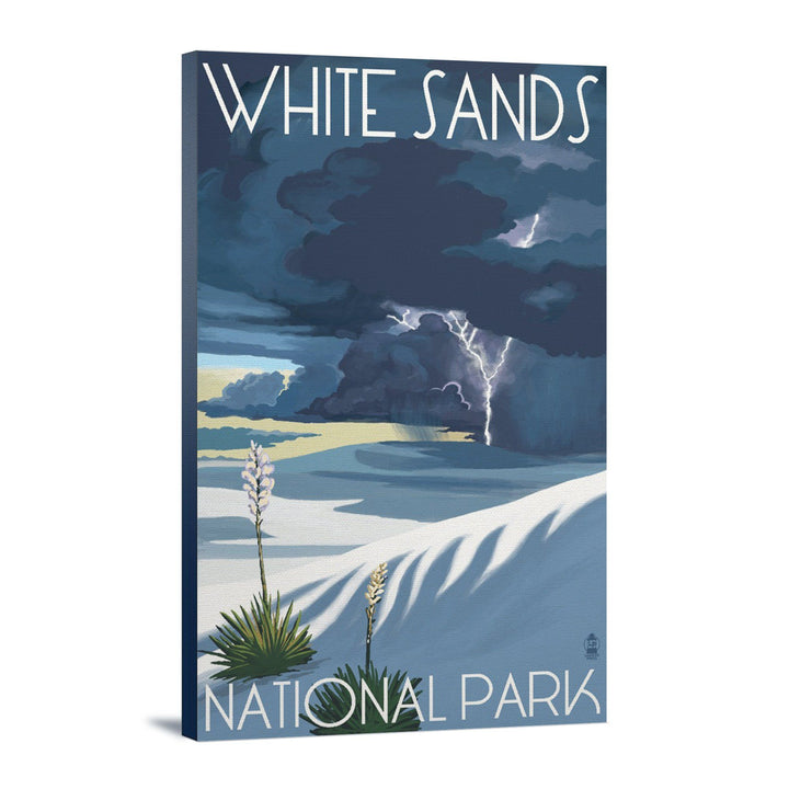 White Sands National Park, New Mexico, Lightning Storm, Lantern Press Artwork, Stretched Canvas Canvas Lantern Press 
