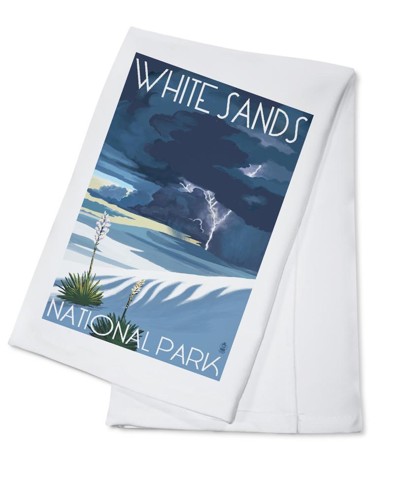 White Sands National Park, New Mexico, Lightning Storm, Lantern Press Artwork, Towels and Aprons Kitchen Lantern Press Cotton Towel 