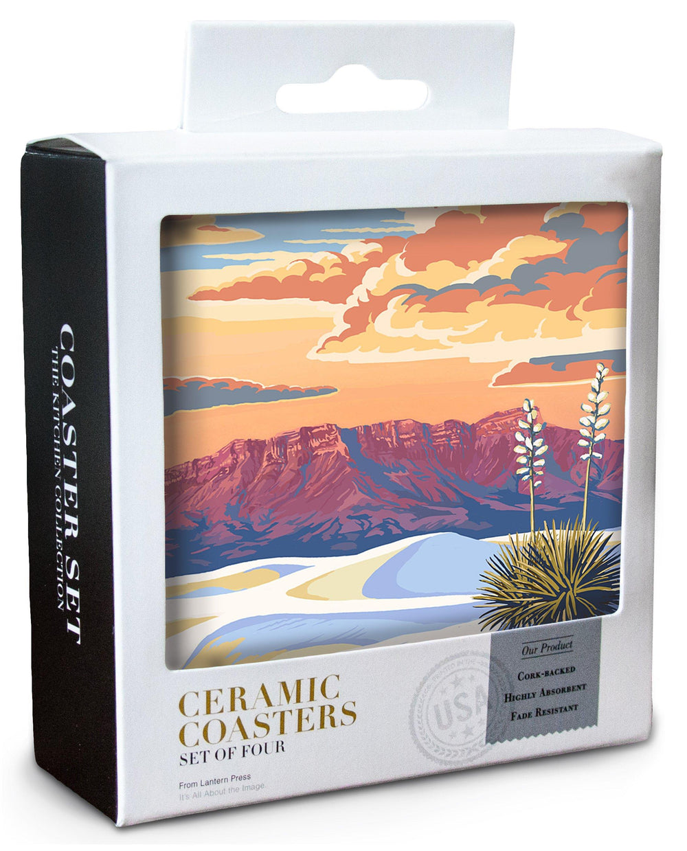 White Sands National Park, New Mexico, Sunset Scene, Lantern Press Artwork, Coaster Set Coasters Lantern Press 