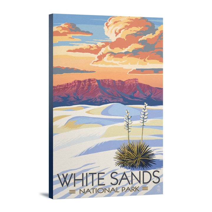 White Sands National Park, New Mexico, Sunset Scene, Lantern Press Artwork, Stretched Canvas Canvas Lantern Press 12x18 Stretched Canvas 